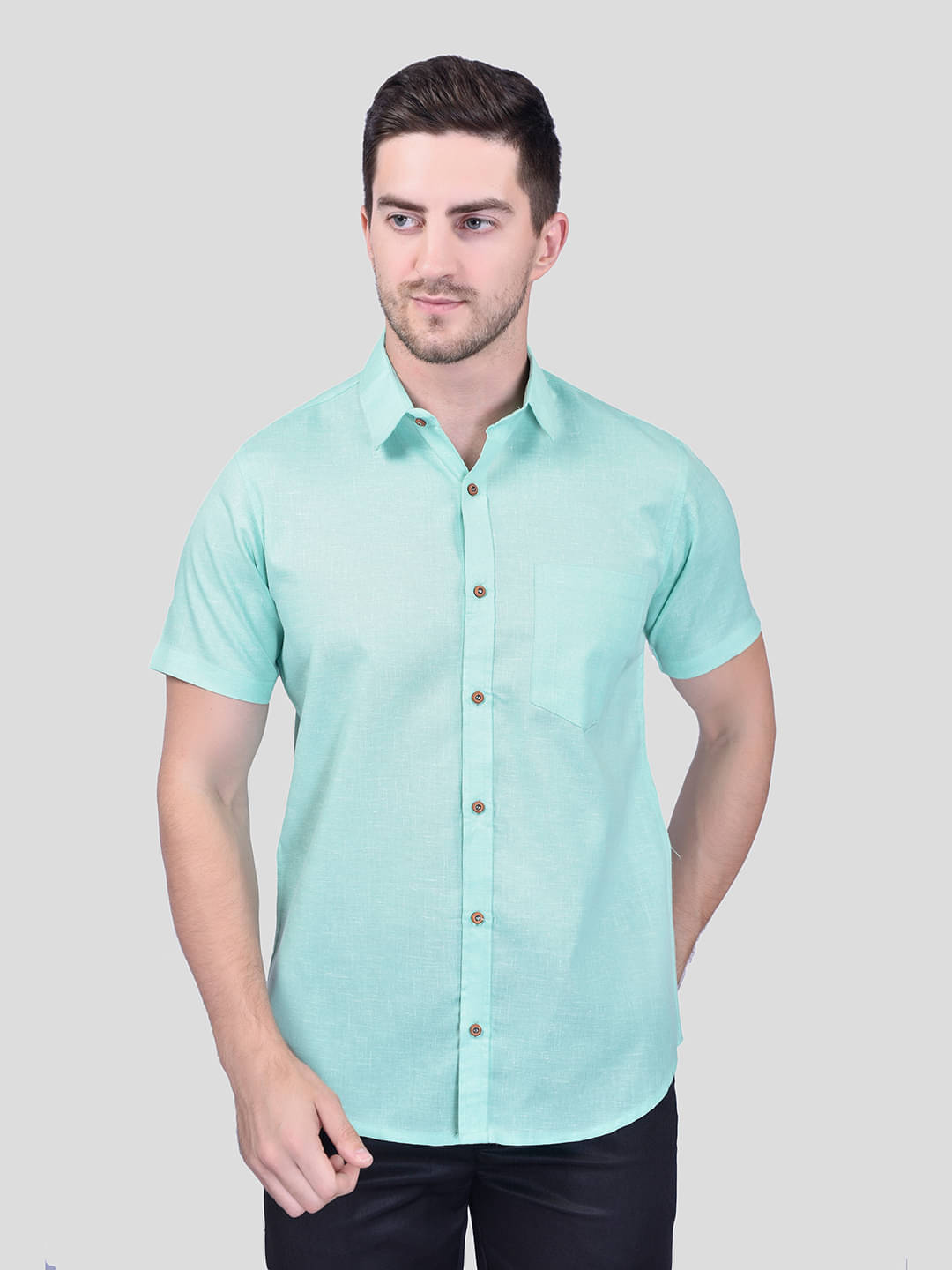     			PRINTCULTR Cotton Blend Regular Fit Solids Half Sleeves Men's Casual Shirt - Blue ( Pack of 1 )