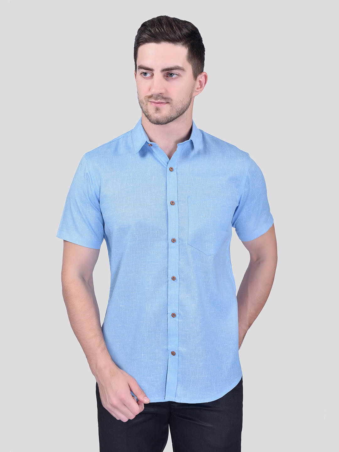     			PRINTCULTR Cotton Blend Regular Fit Solids Half Sleeves Men's Casual Shirt - Blue ( Pack of 1 )