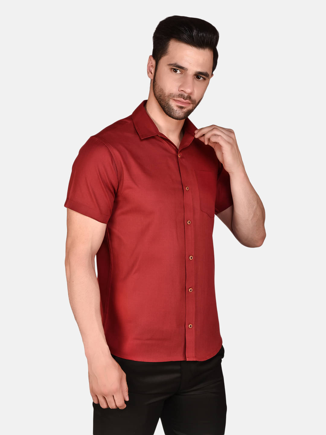     			PRINTCULTR Cotton Blend Regular Fit Solids Half Sleeves Men's Casual Shirt - Maroon ( Pack of 1 )