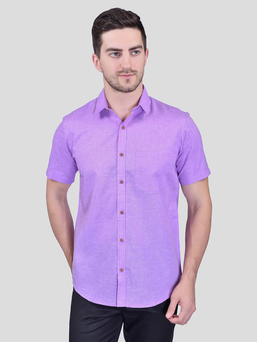 PRINTCULTR Cotton Blend Regular Fit Solids Half Sleeves Men's Casual Shirt - Purple ( Pack of 1 ) PRINTCULTR Cotton Blend Regular Fit Solids Half Sleeves Men's Casual Shirt - Purple ( Pack of 1 )