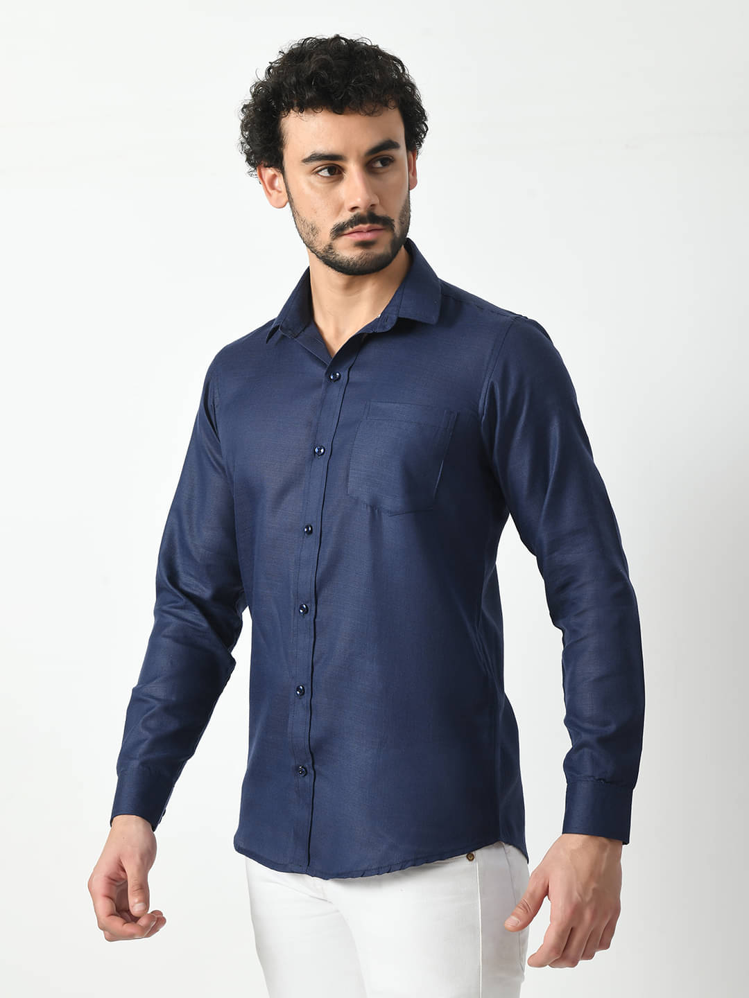     			PRINTCULTR Cotton Blend Regular Fit Solids Full Sleeves Men's Casual Shirt - Navy Blue ( Pack of 1 )