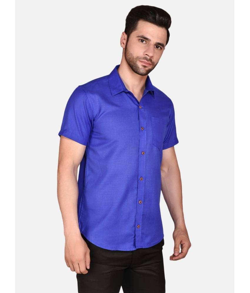 PRINTCULTR Cotton Blend Regular Fit Solids Half Sleeves Men's Casual Shirt - Blue ( Pack of 1 )     			PRINTCULTR Cotton Blend Regular Fit Solids Half Sleeves Men's Casual Shirt - Blue ( Pack of 1 )
