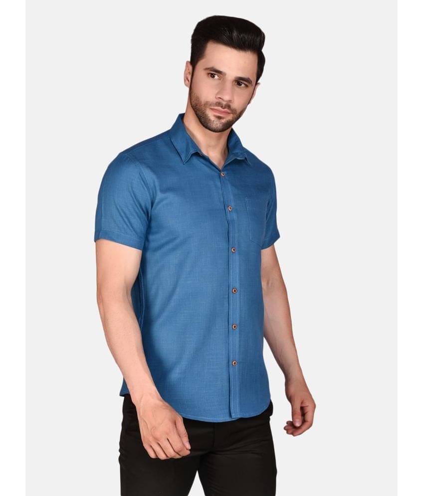 PRINTCULTR Cotton Blend Regular Fit Solids Half Sleeves Men's Casual Shirt - Blue ( Pack of 1 ) PRINTCULTR Cotton Blend Regular Fit Solids Half Sleeves Men's Casual Shirt - Blue ( Pack of 1 )