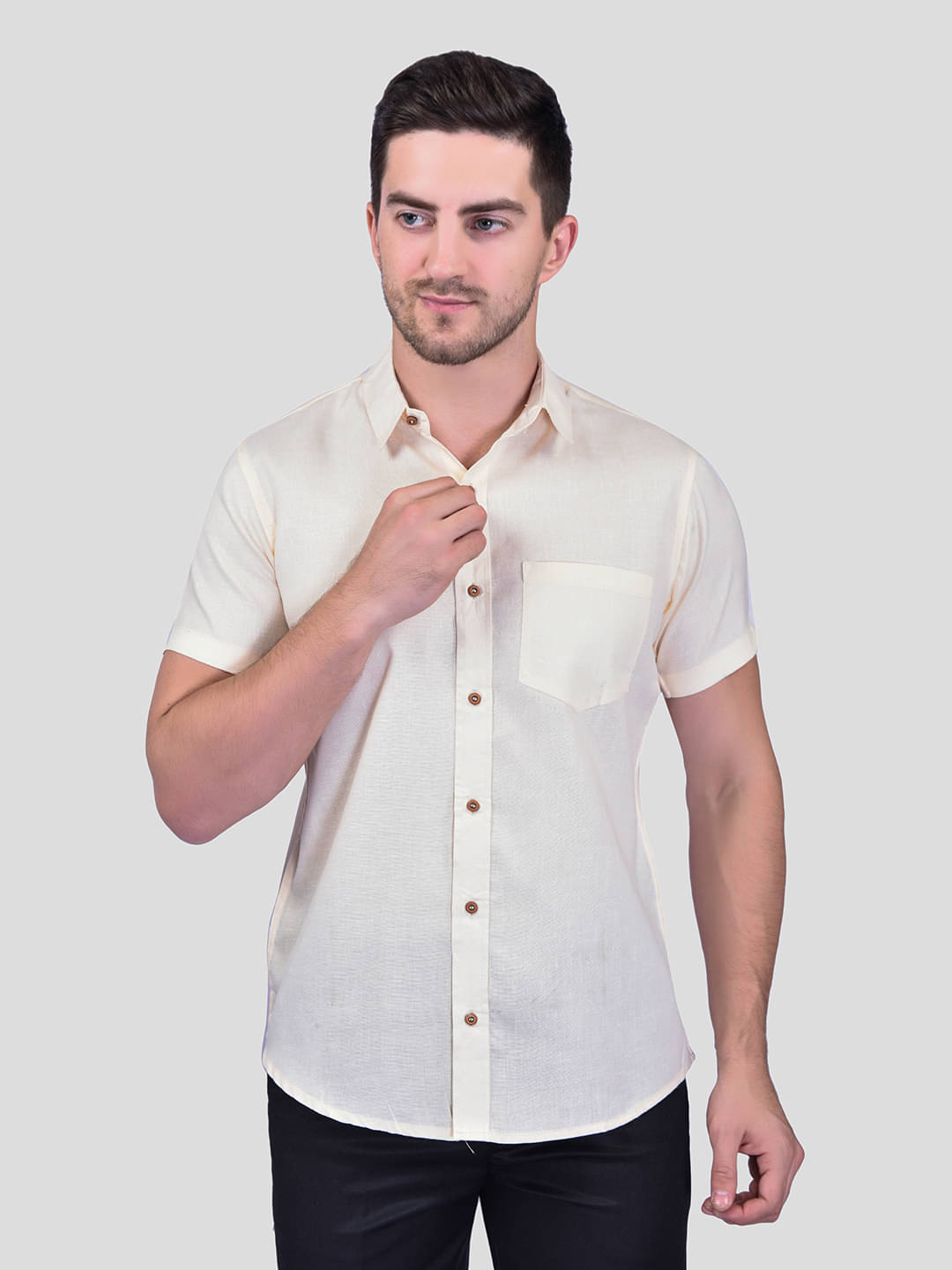 PRINTCULTR Cotton Blend Regular Fit Solids Half Sleeves Men's Casual Shirt - Cream ( Pack of 1 ) PRINTCULTR Cotton Blend Regular Fit Solids Half Sleeves Men's Casual Shirt - Cream ( Pack of 1 )