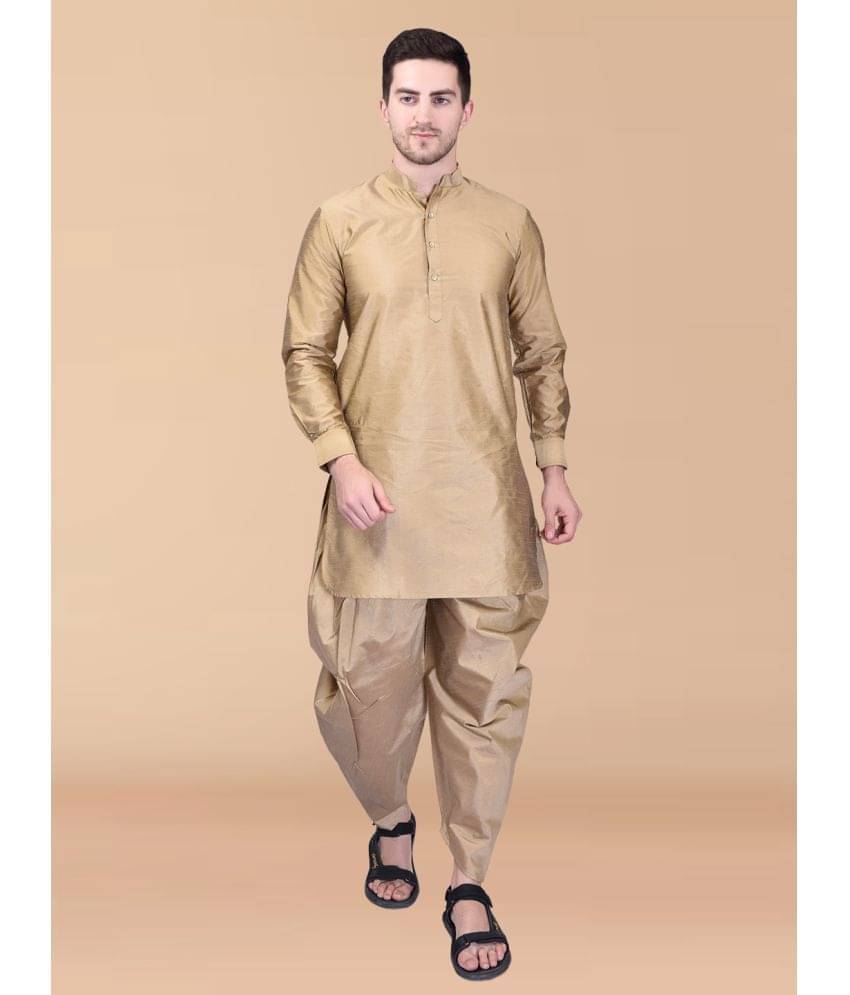     			PRINTCULTR Gold Silk Regular Fit Men's Dhoti Kurta Set ( Pack of 1 )