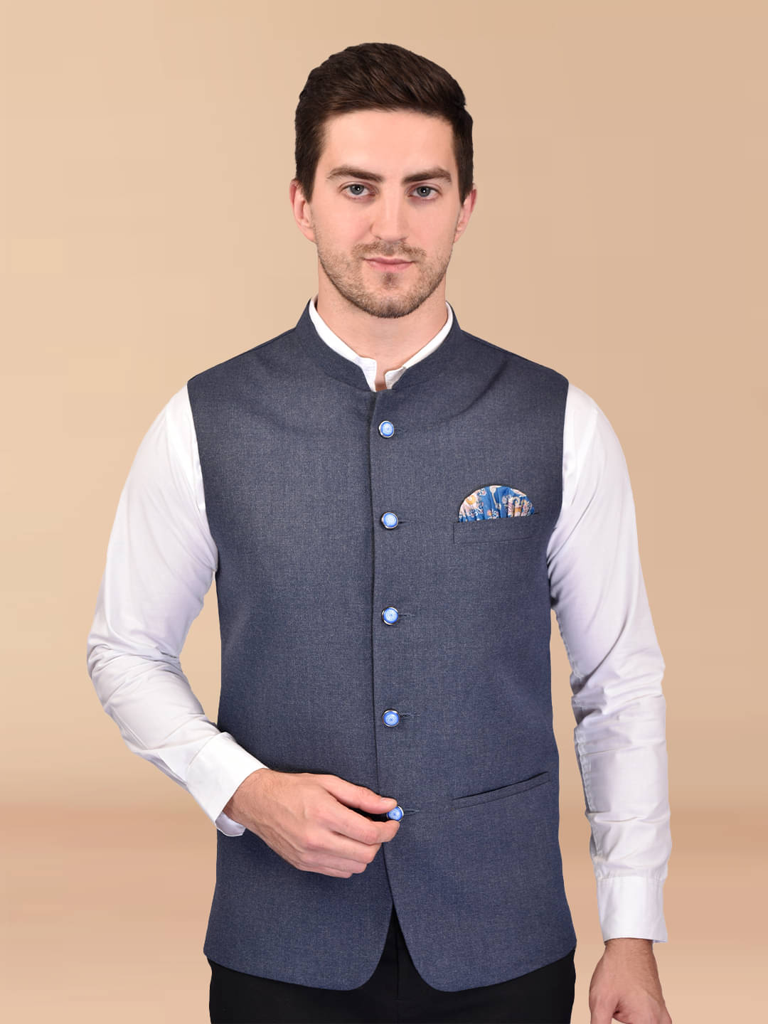 PRINTCULTR Grey Cotton Blend Men's Nehru Jacket ( Pack of 1 ) PRINTCULTR Grey Cotton Blend Men's Nehru Jacket ( Pack of 1 )