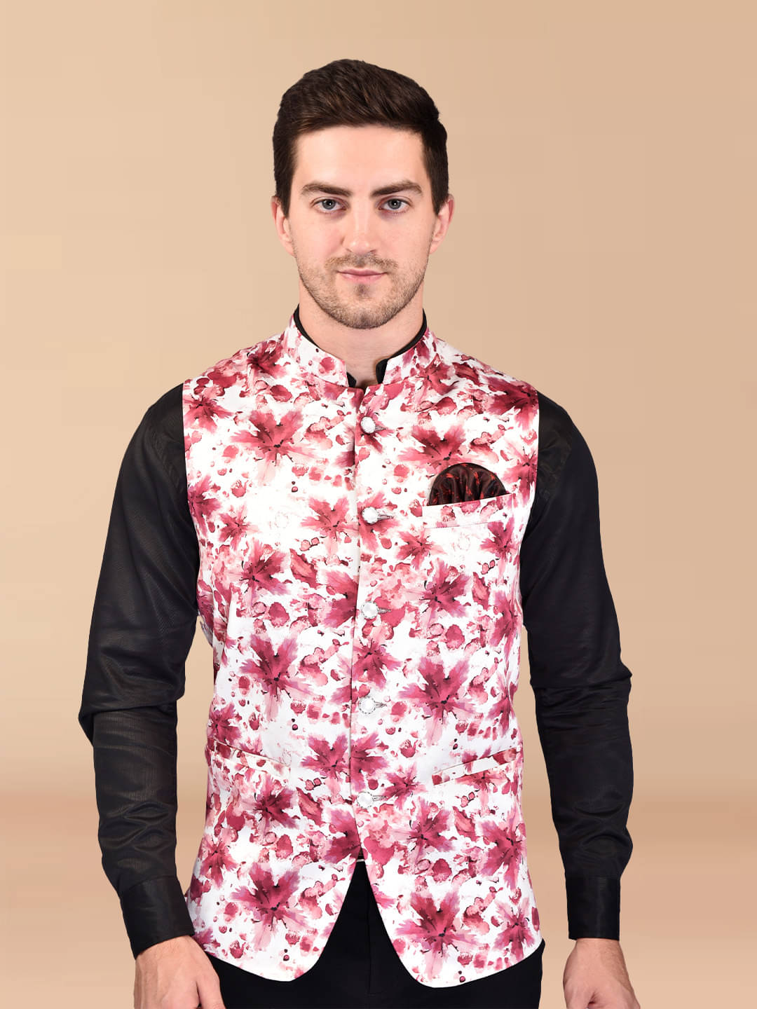     			PRINTCULTR Maroon Cotton Blend Men's Nehru Jacket ( Pack of 1 )