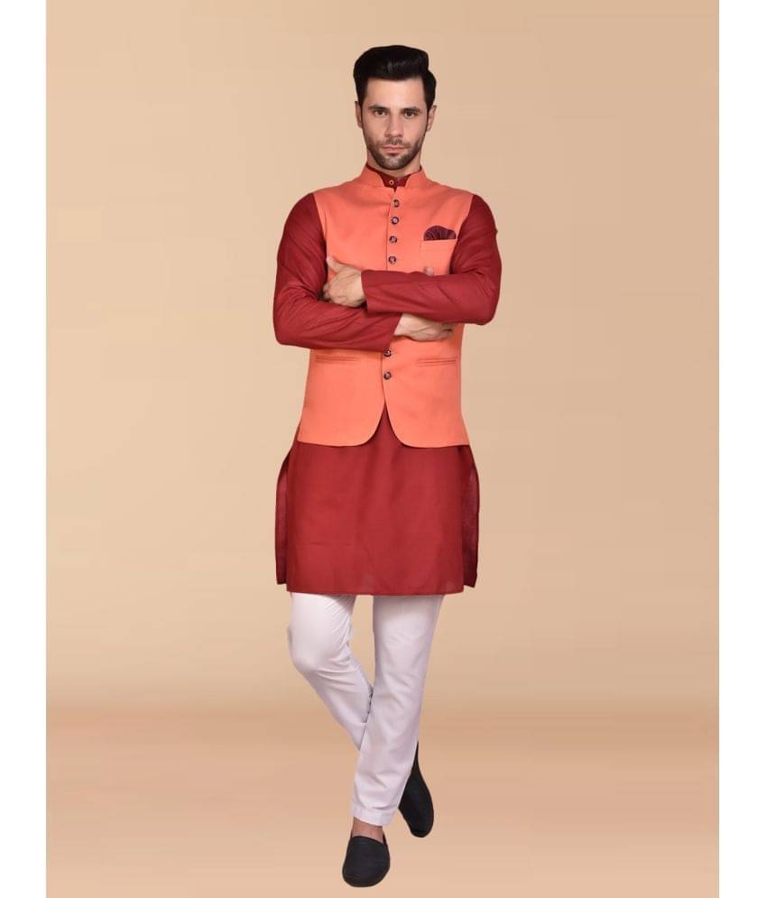 PRINTCULTR Maroon Cotton Regular Fit Men's Kurta Pyjama Set ( Pack of 1 ) PRINTCULTR Maroon Cotton Regular Fit Men's Kurta Pyjama Set ( Pack of 1 )