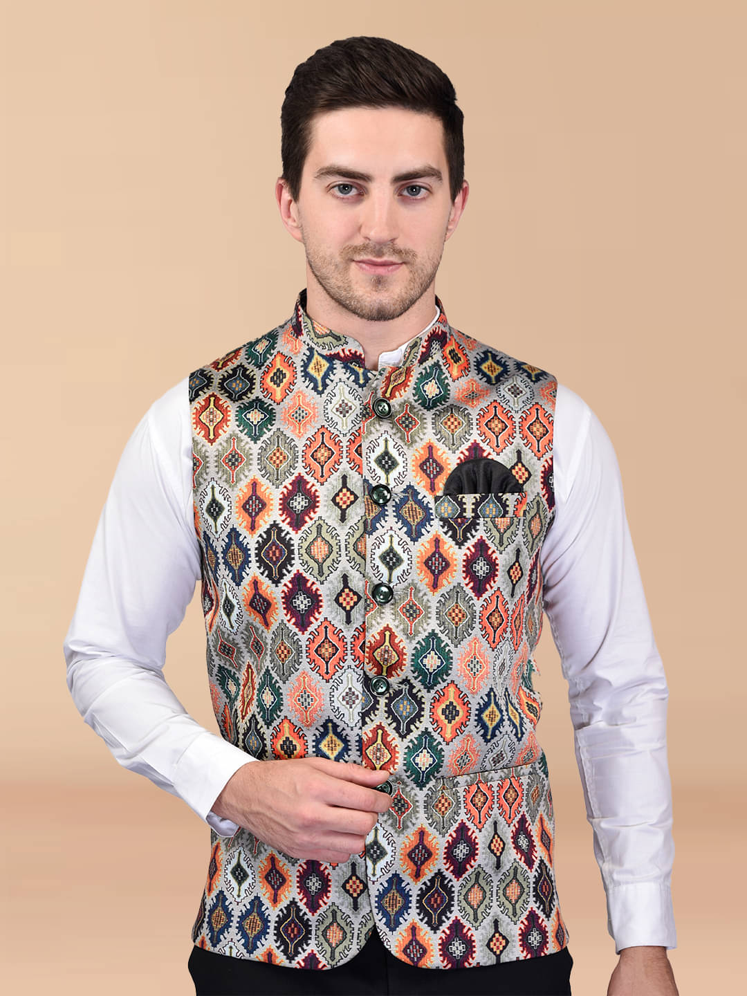 PRINTCULTR Multicolor Cotton Blend Men's Nehru Jacket ( Pack of 1 )     			PRINTCULTR Multicolor Cotton Blend Men's Nehru Jacket ( Pack of 1 )