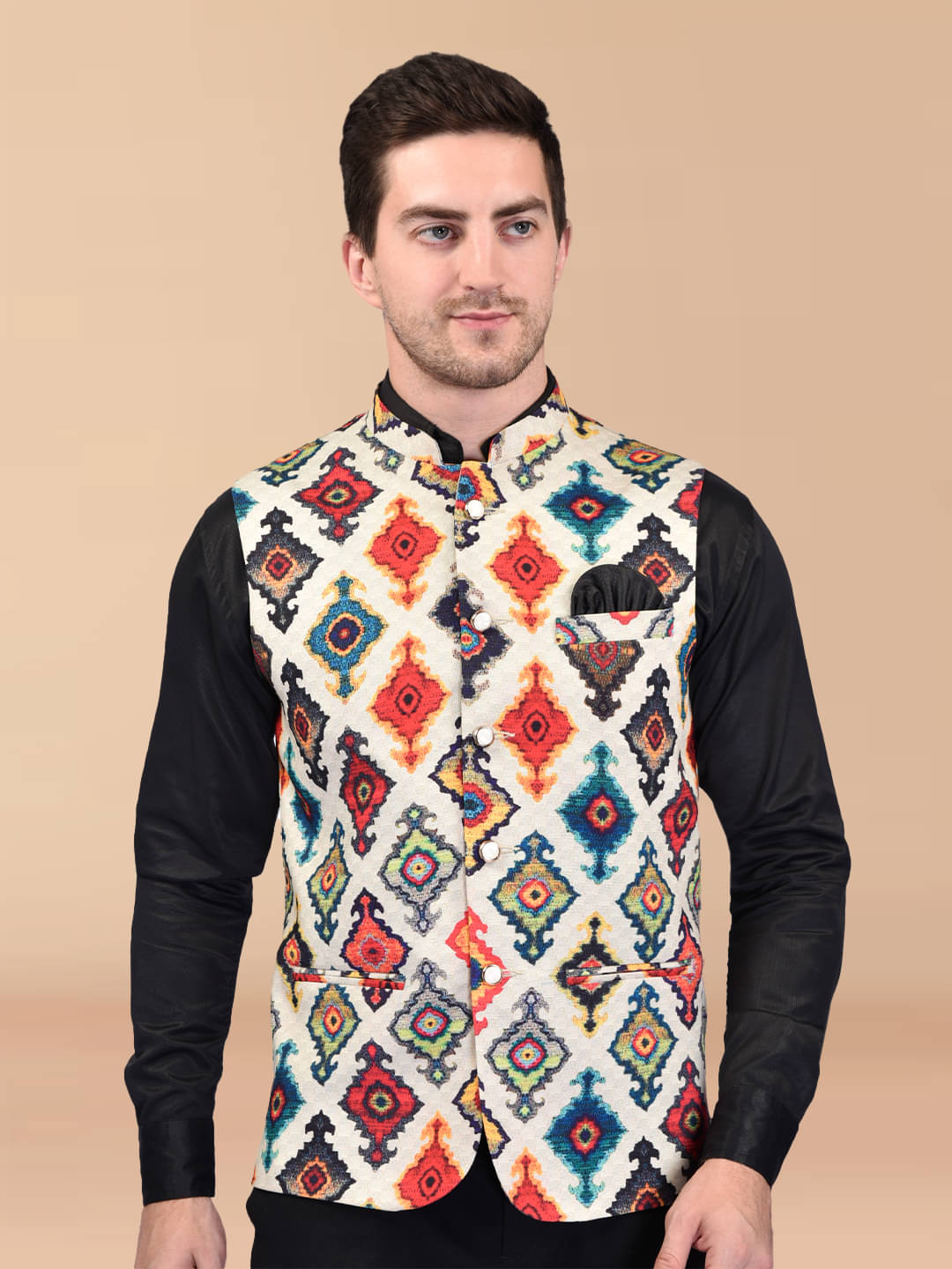     			PRINTCULTR Multicolor Cotton Blend Men's Nehru Jacket ( Pack of 1 )