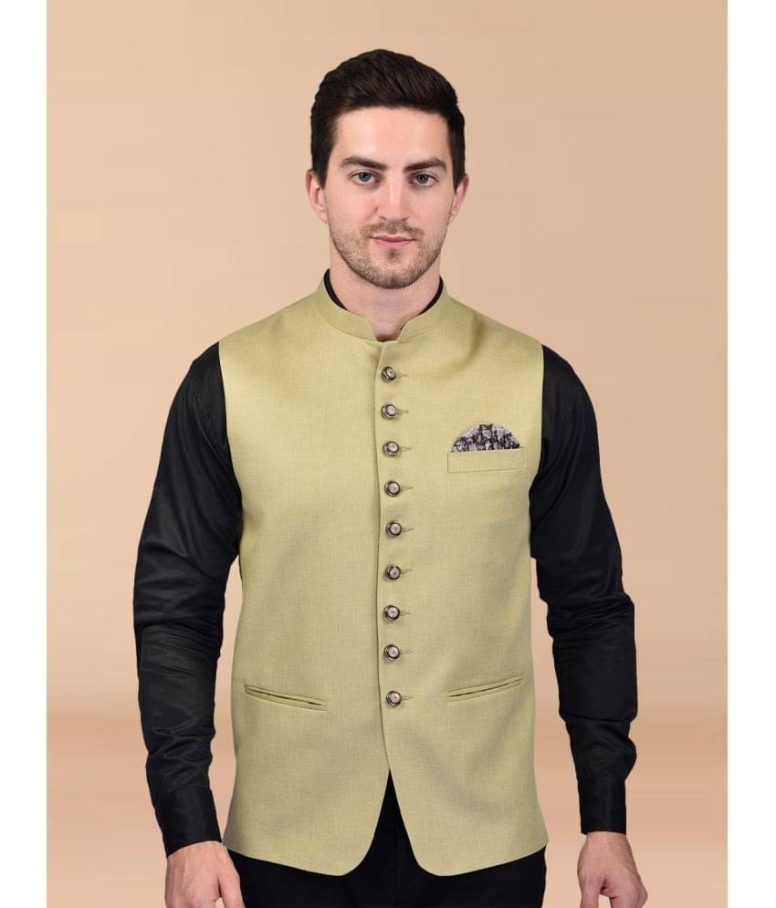PRINTCULTR Olive Cotton Blend Men's Nehru Jacket ( Pack of 1 )     			PRINTCULTR Olive Cotton Blend Men's Nehru Jacket ( Pack of 1 )