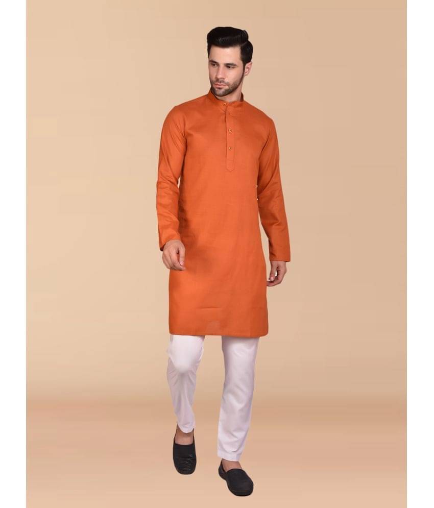     			PRINTCULTR Orange Cotton Regular Fit Men's Kurta Pyjama Set ( Pack of 1 )