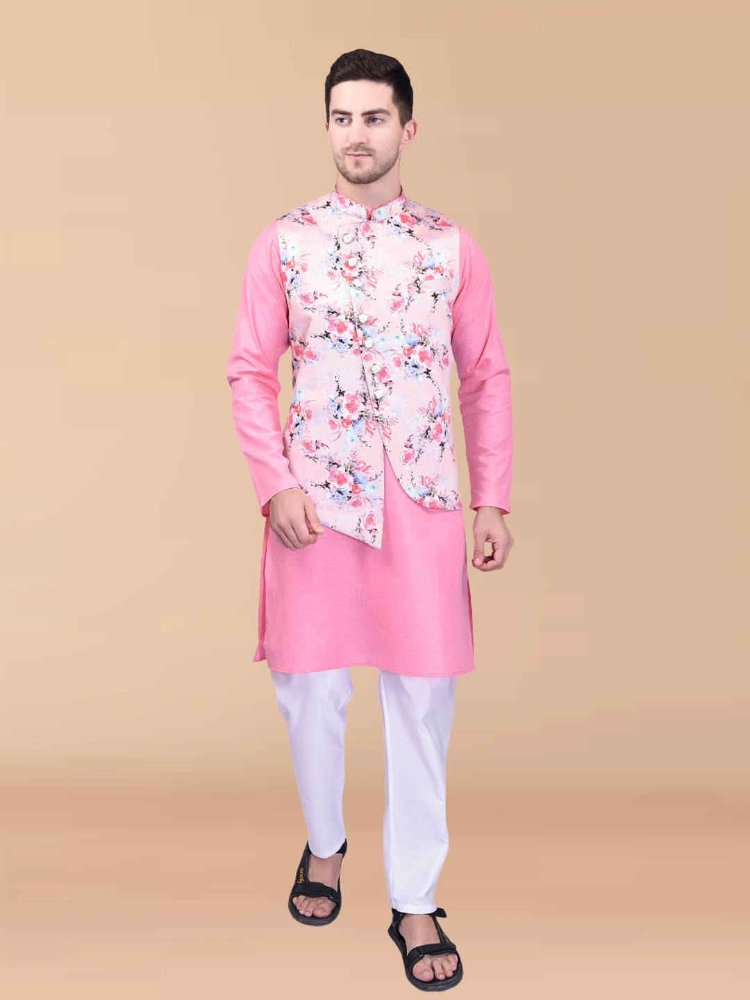     			PRINTCULTR Pink Cotton Regular Fit Men's Kurta Pyjama Set ( Pack of 1 )