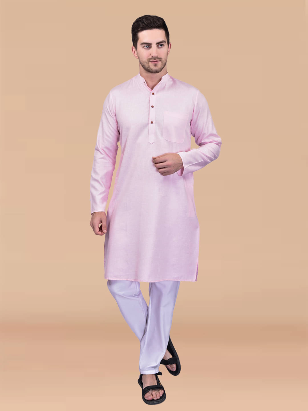 PRINTCULTR Pink Cotton Regular Fit Men's Kurta Pyjama Set ( Pack of 1 ) PRINTCULTR Pink Cotton Regular Fit Men's Kurta Pyjama Set ( Pack of 1 )