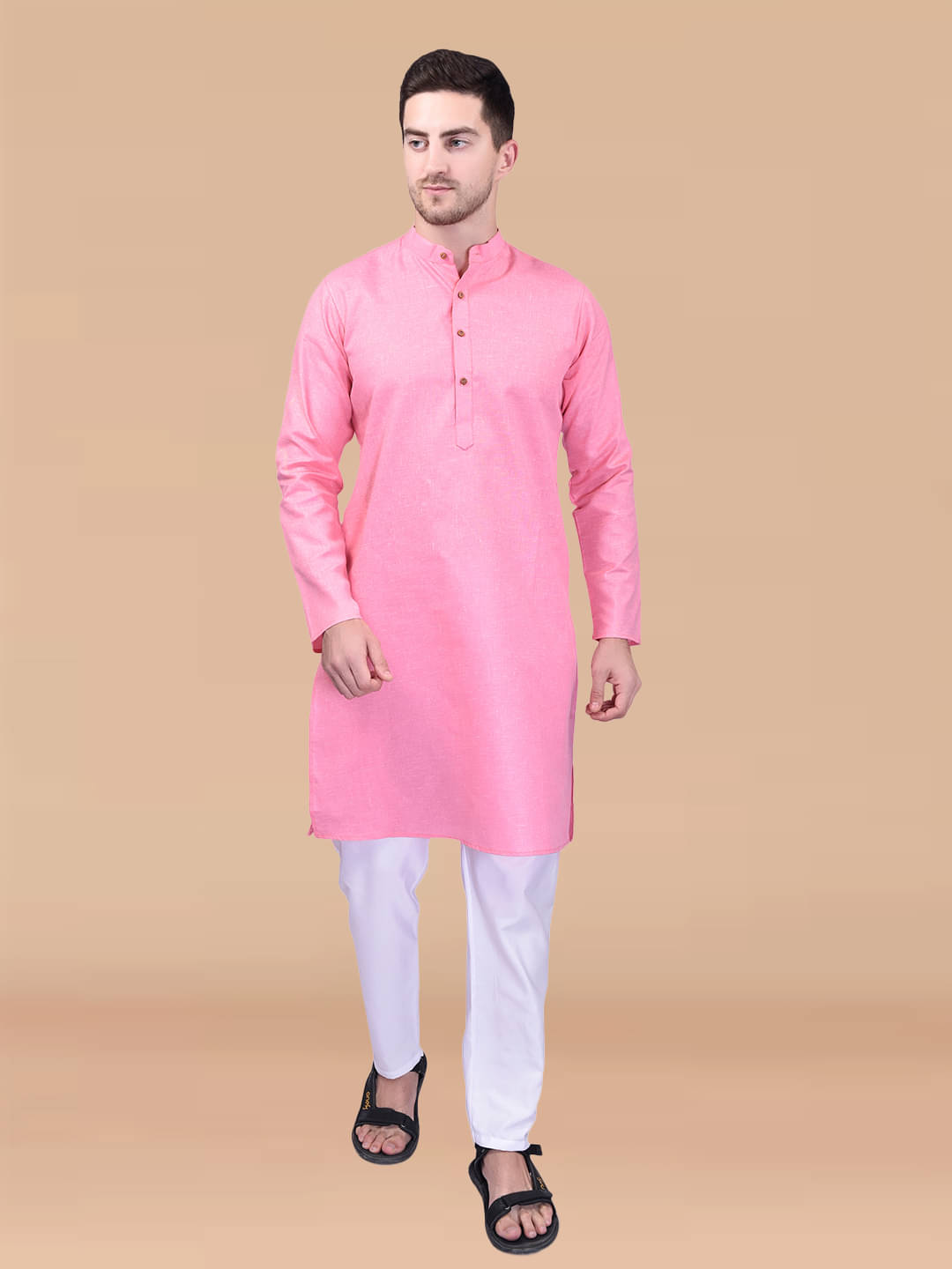     			PRINTCULTR Pink Cotton Regular Fit Men's Kurta Pyjama Set ( Pack of 1 )