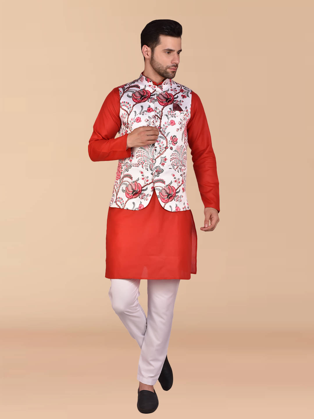     			PRINTCULTR Red Cotton Regular Fit Men's Kurta Pyjama Set ( Pack of 1 )