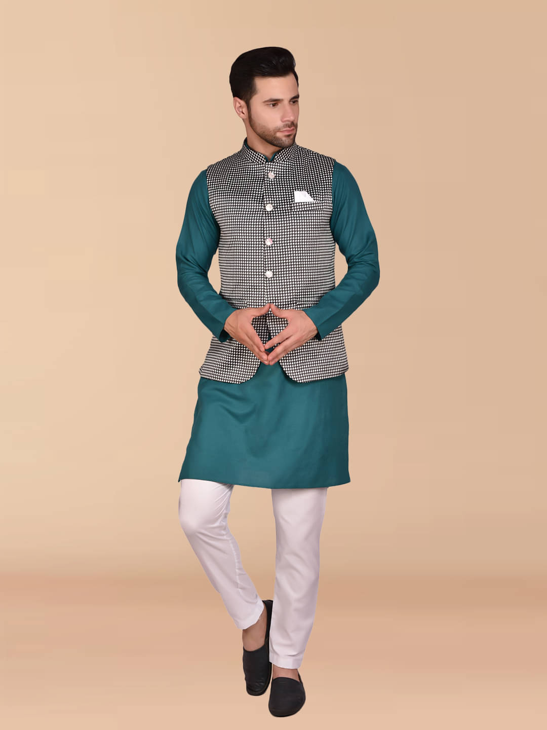     			PRINTCULTR Teal Cotton Regular Fit Men's Kurta Pyjama Set ( Pack of 1 )