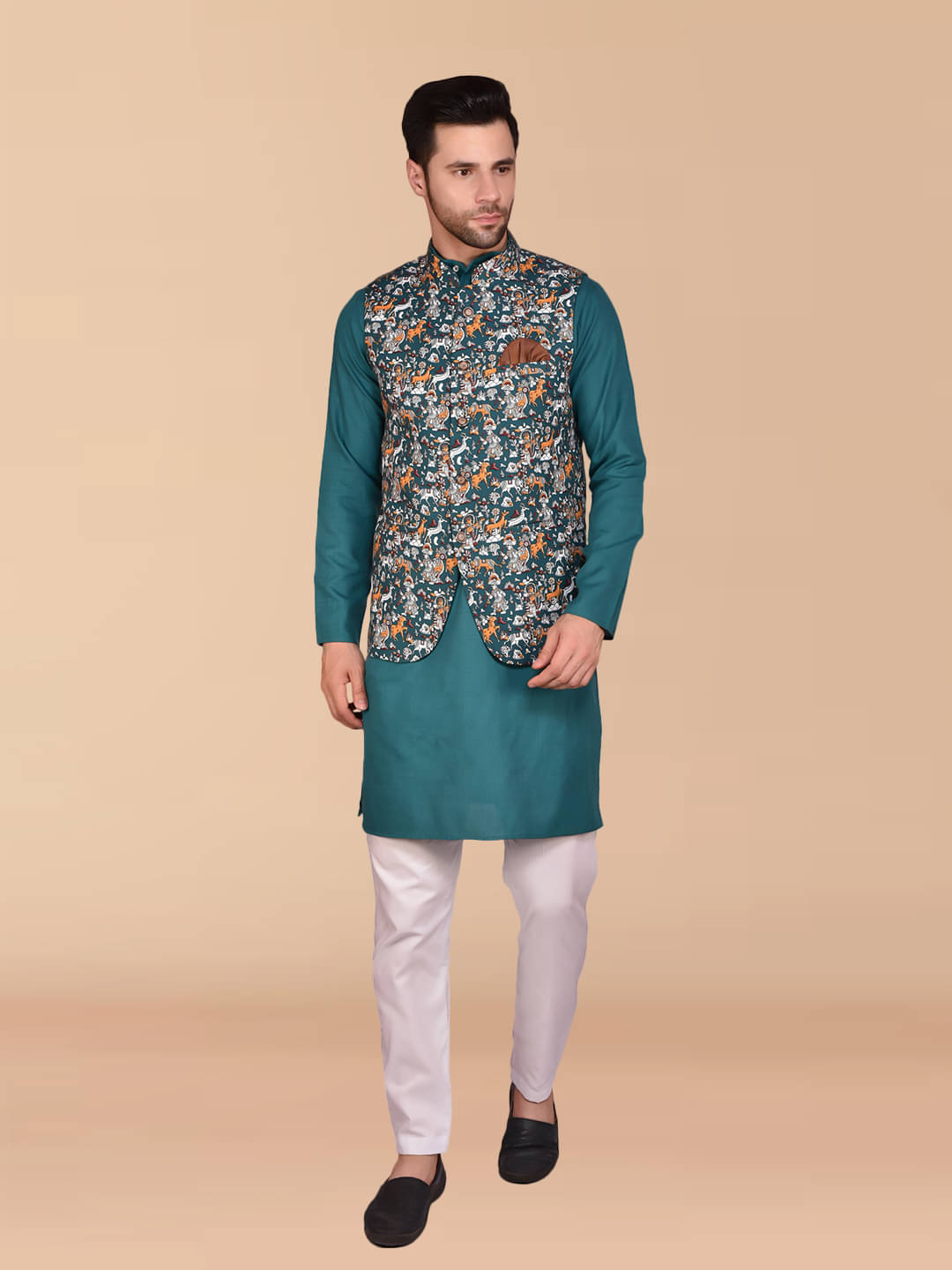PRINTCULTR Teal Cotton Regular Fit Men's Kurta Pyjama Set ( Pack of 1 ) PRINTCULTR Teal Cotton Regular Fit Men's Kurta Pyjama Set ( Pack of 1 )