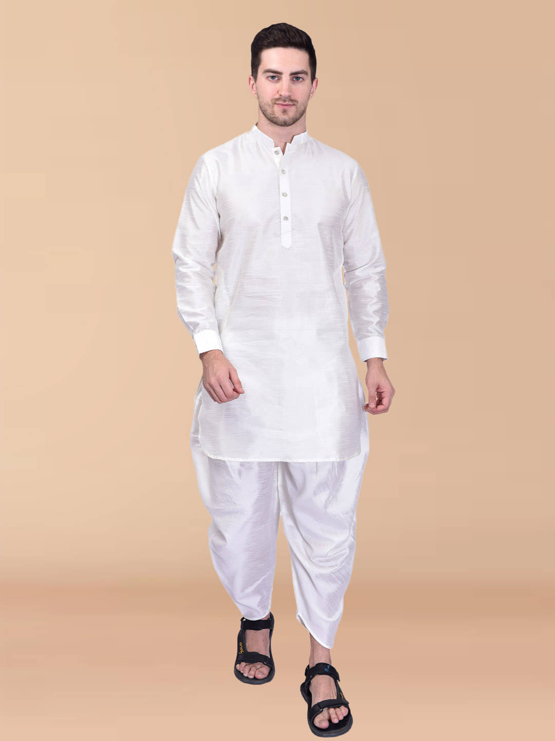 PRINTCULTR White Silk Regular Fit Men's Dhoti Kurta Set ( Pack of 1 ) PRINTCULTR White Silk Regular Fit Men's Dhoti Kurta Set ( Pack of 1 )