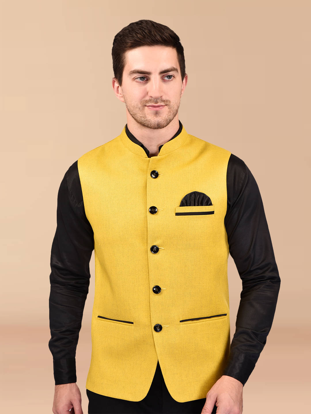 PRINTCULTR Yellow Cotton Blend Men's Nehru Jacket ( Pack of 1 ) PRINTCULTR Yellow Cotton Blend Men's Nehru Jacket ( Pack of 1 )