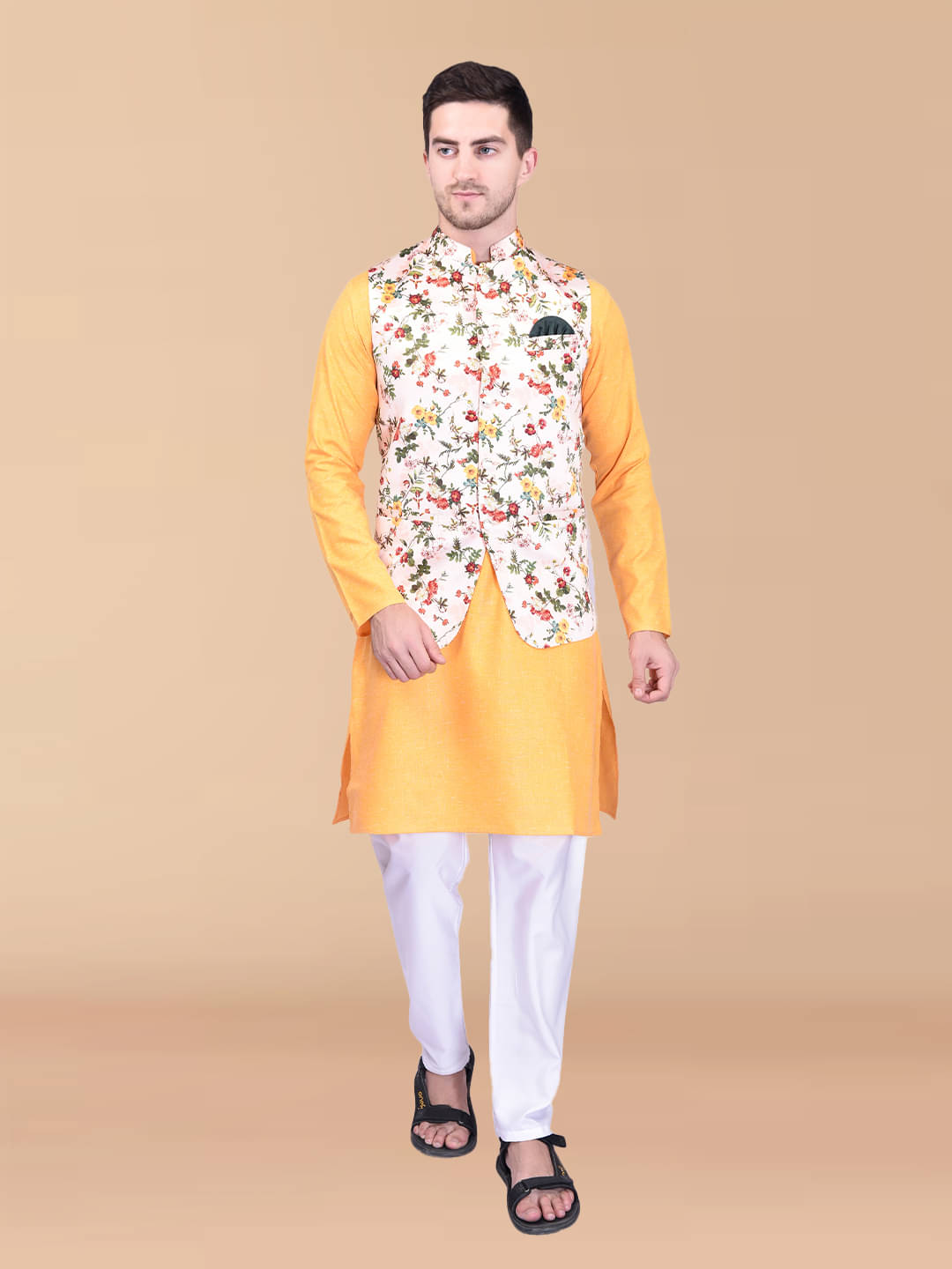 PRINTCULTR Yellow Cotton Regular Fit Men's Kurta Pyjama Set ( Pack of 1 ) PRINTCULTR Yellow Cotton Regular Fit Men's Kurta Pyjama Set ( Pack of 1 )