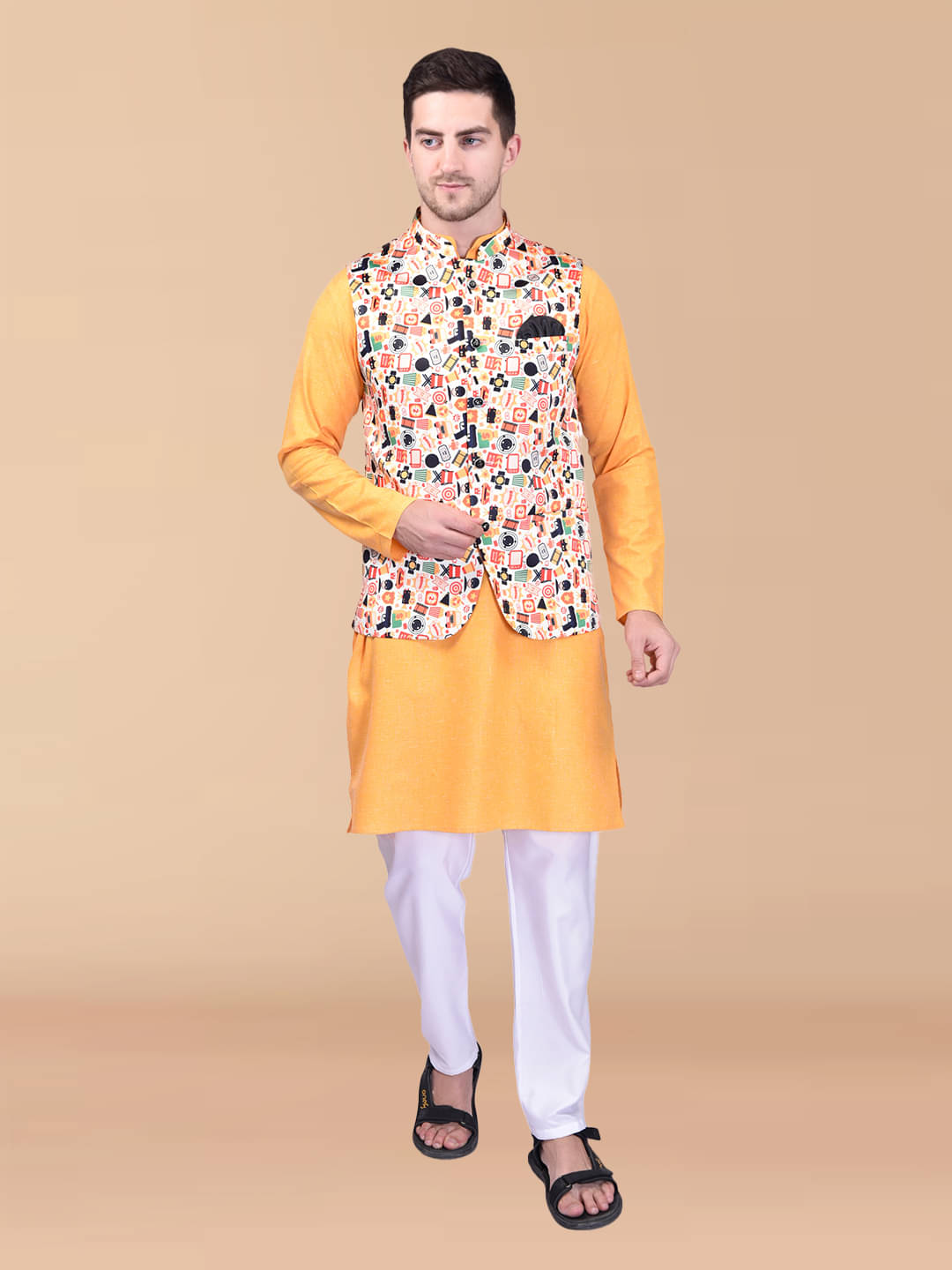 PRINTCULTR Yellow Cotton Regular Fit Men's Kurta Pyjama Set ( Pack of 1 ) PRINTCULTR Yellow Cotton Regular Fit Men's Kurta Pyjama Set ( Pack of 1 )