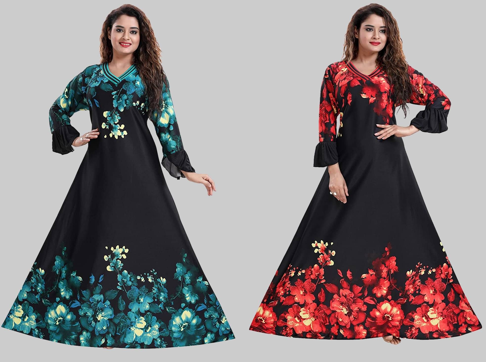     			PURSA Green,Red Satin Women's Nightwear Nighty & Night Gowns ( Pack of 2 )