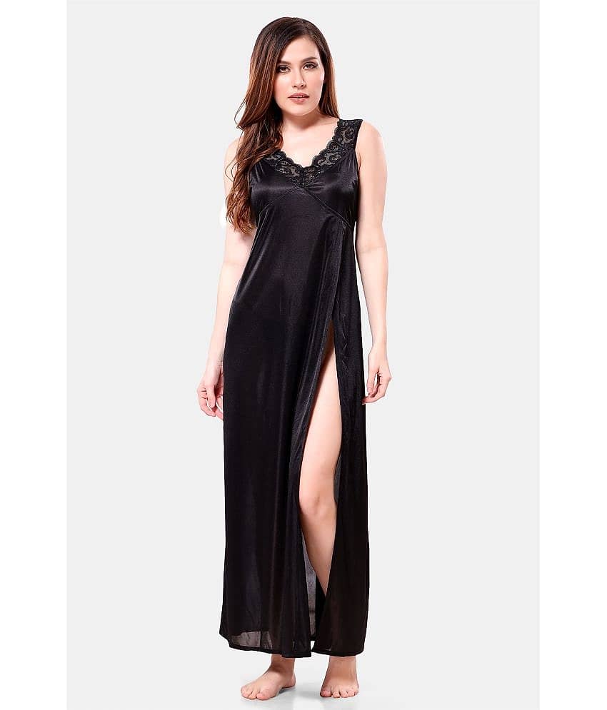 Romaisa Black Satin Women's Nightwear Nighty & Night Gowns ( Pack of 1 ) - Nightwear & Loungewear | Buy online on ZillyBuy