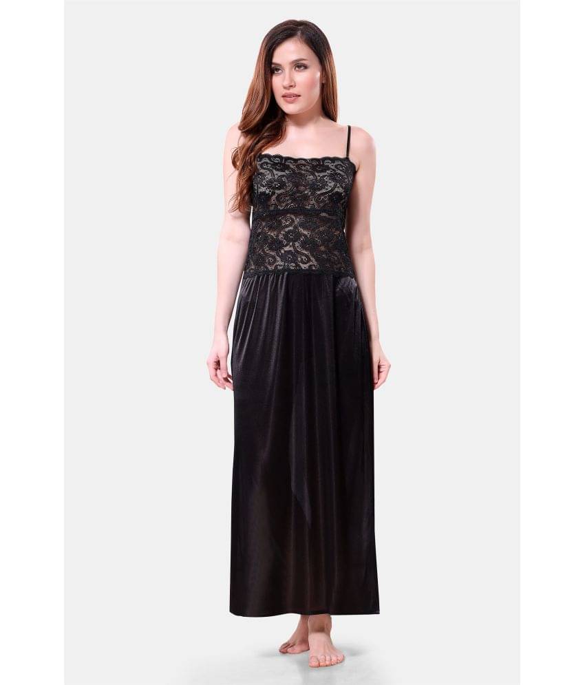 Romaisa Black Satin Women's Nightwear Nighty & Night Gowns ( Pack of 1 ) Romaisa Black Satin Women's Nightwear Nighty & Night Gowns ( Pack of 1 )