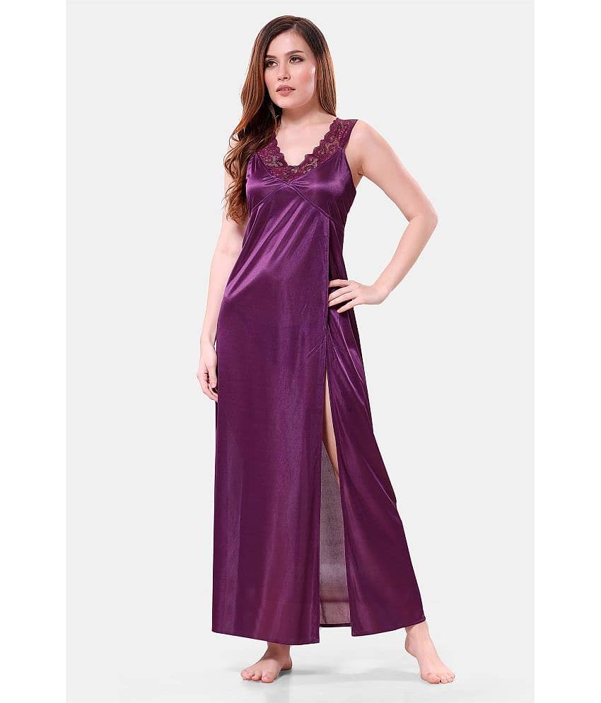 Romaisa Purple Satin Women's Nightwear Nighty & Night Gowns ( Pack of 1 ) - Nightwear & Loungewear | Buy online on ZillyBuy
