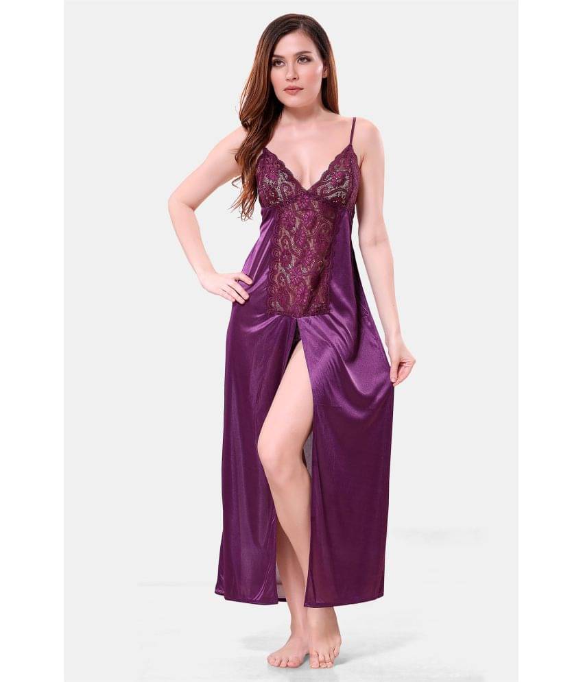 Romaisa Purple Satin Women's Nightwear Nighty & Night Gowns ( Pack of 1 )     			Romaisa Purple Satin Women's Nightwear Nighty & Night Gowns ( Pack of 1 )