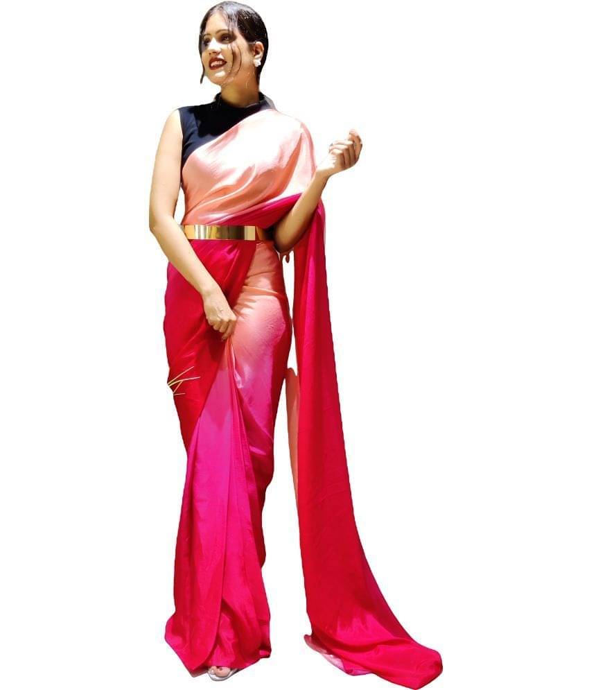     			Sidhidata Synthetic Dyed Ready to Wear Saree With Unstitched Blouse Piece ( Pink )