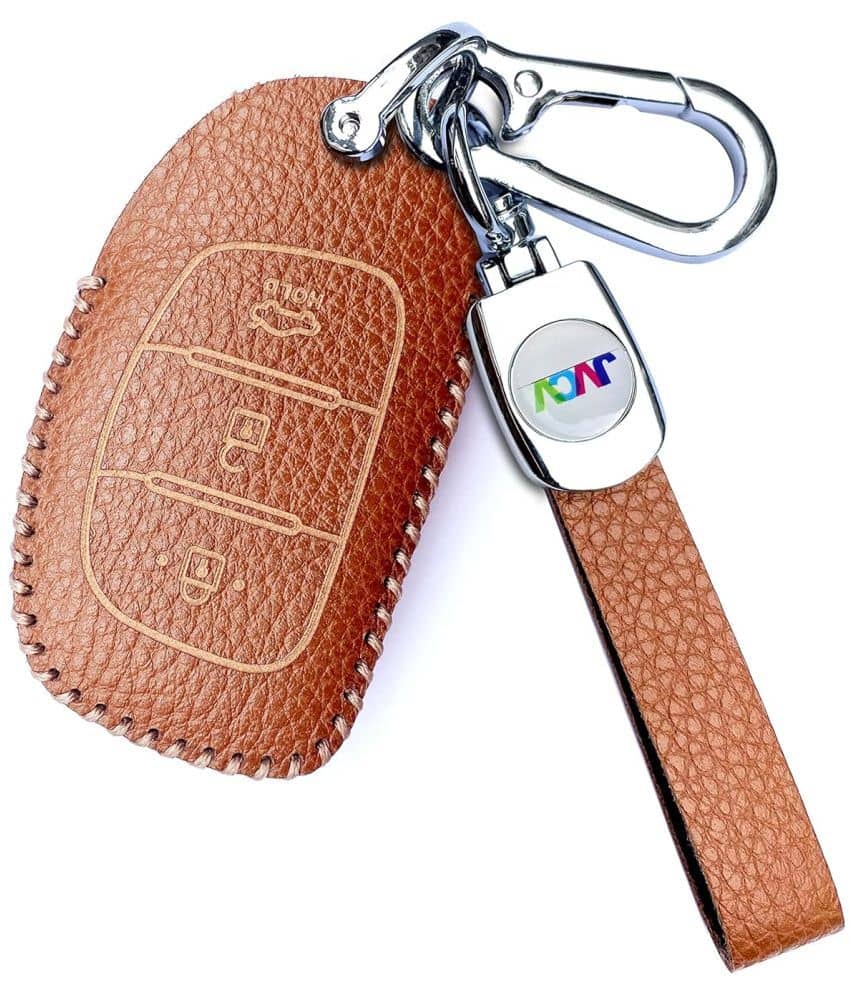 Soft Handmade Lychee Pattern Leather Key Cover Compatible with Hyundai Creta, i10 Grand, i20 Elite, i20 Active, Xcent, Verna 4s, Tucson, Elantra, Grand i10 Nios 3 Button Smart Key