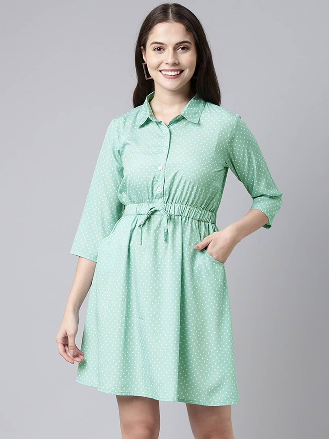 Vaamsi Women Crepe Printed Fit & Flare Dress ( Green )