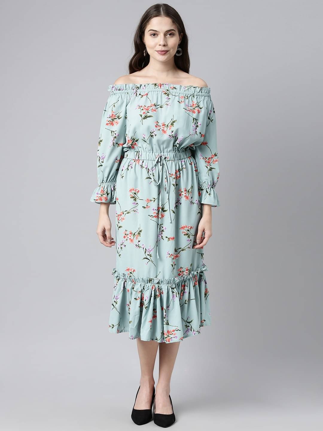     			Vaamsi Women Crepe Printed A-line Dress ( Blue )