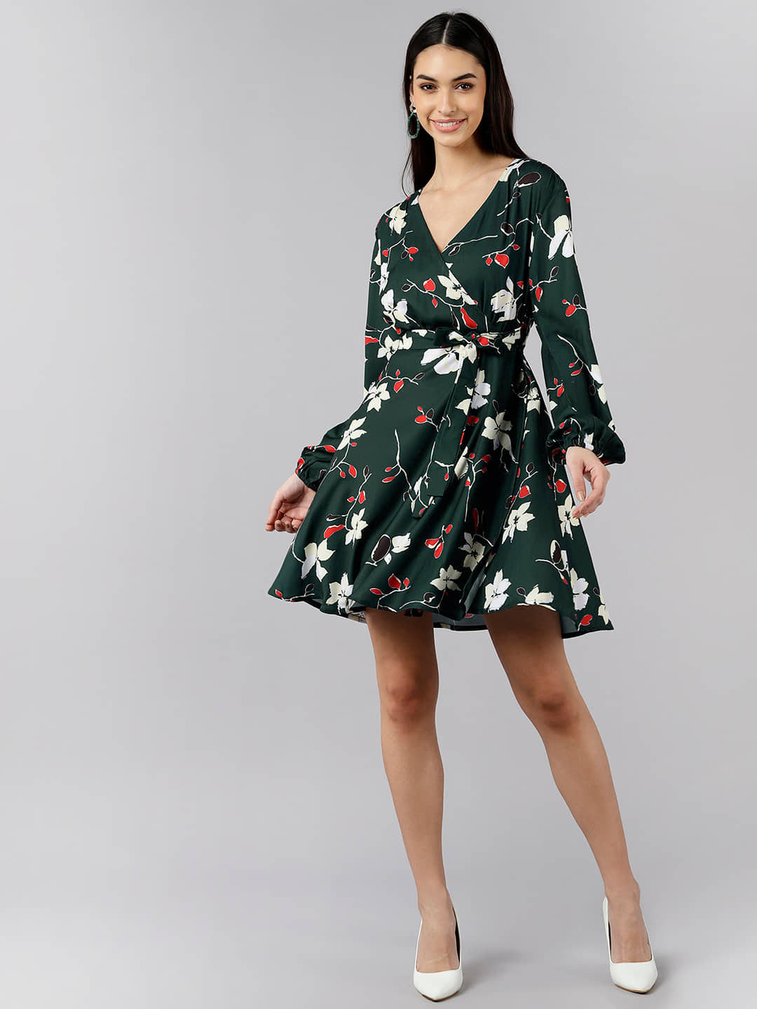 Vaamsi Women Polyester Printed Fit & Flare Dress ( Green )