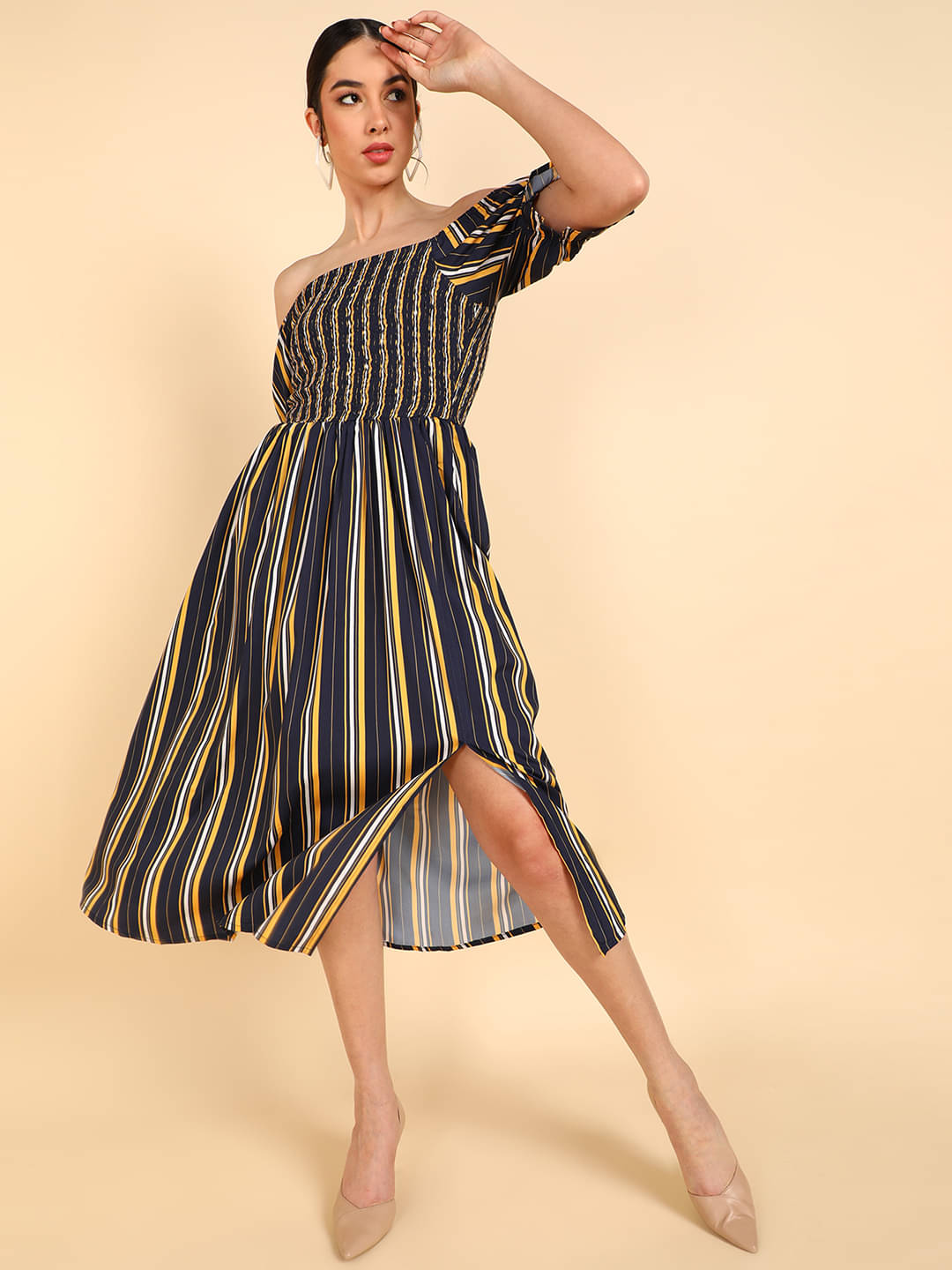 Vaamsi Polyester Printed Midi Women's A-line Dress - Navy Blue ( Pack of 1 ) Vaamsi Polyester Printed Midi Women's A-line Dress - Navy Blue ( Pack of 1 )