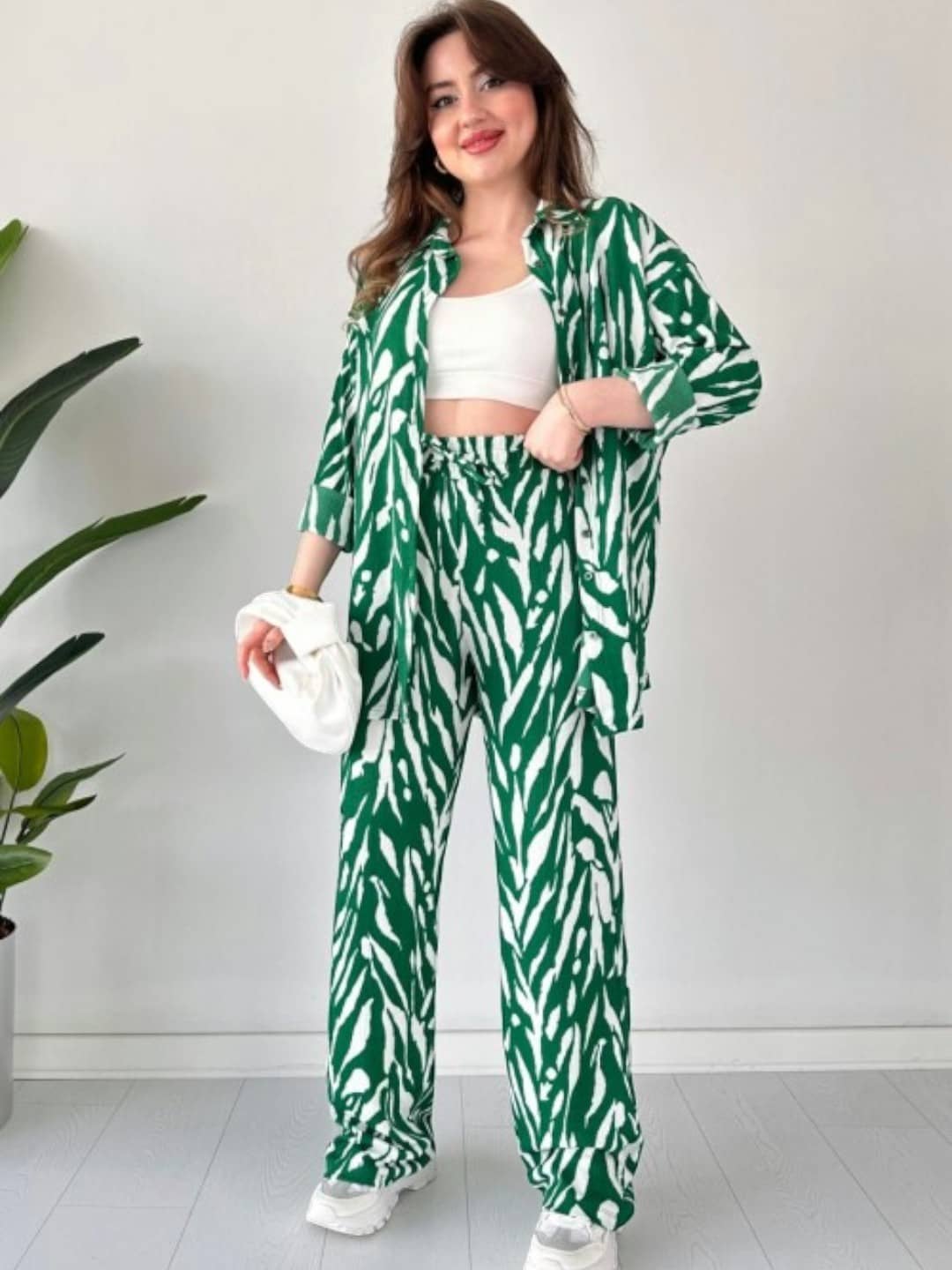 gufrina Women Printed Shirt With Trousers Co-Ord Set ( Black )