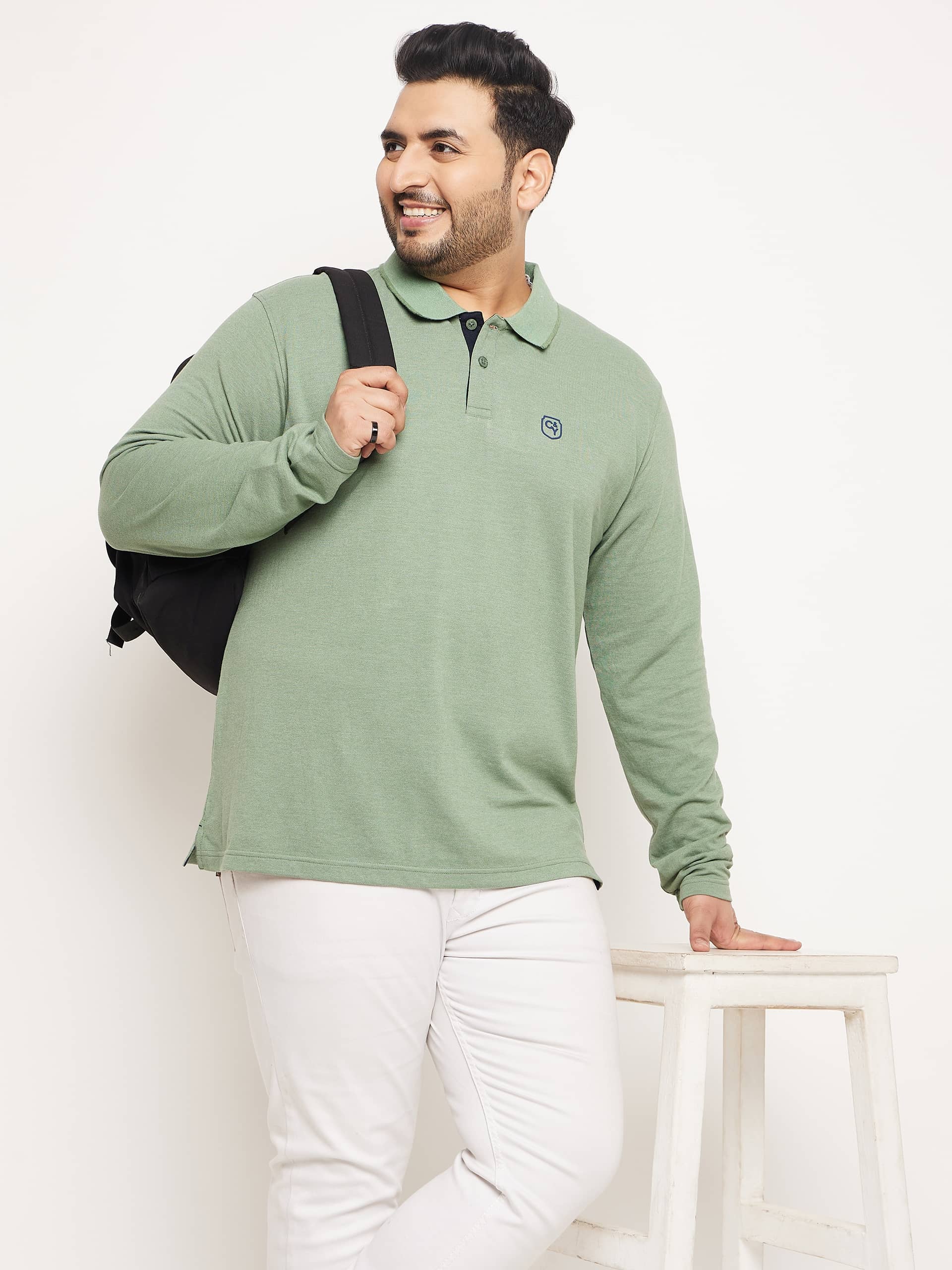 Club York Pack of 1 Cotton Blend Regular Fit Solid Full Sleeves Men's Polo T Shirt ( Green )