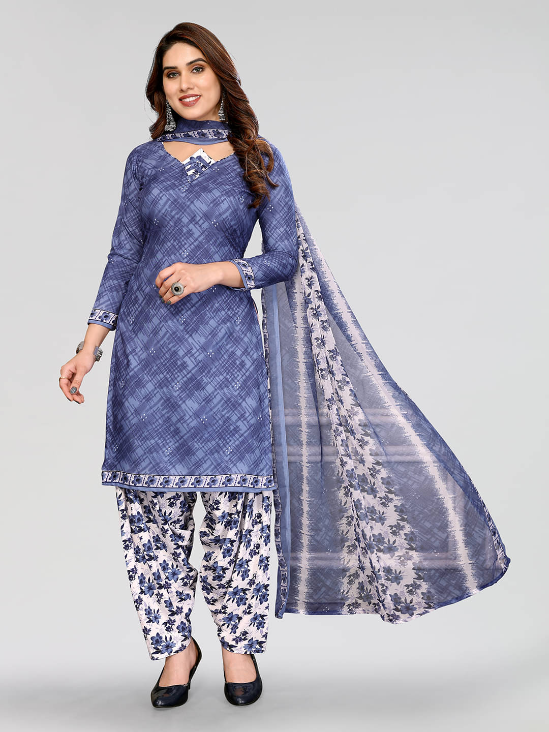     			Kashvi Unstitched Crepe Printed Dress Material - Blue ( Pack of 1 )