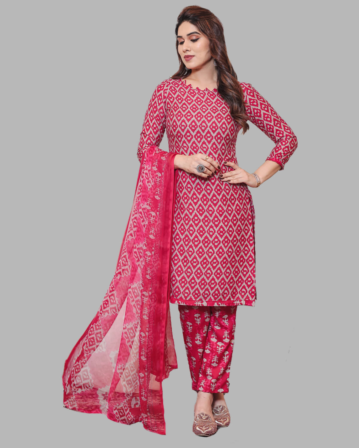 Kashvi Unstitched Crepe Printed Dress Material - Pink ( Pack of 1 ) - Unstitched Fabrics | Buy online on ZillyBuy