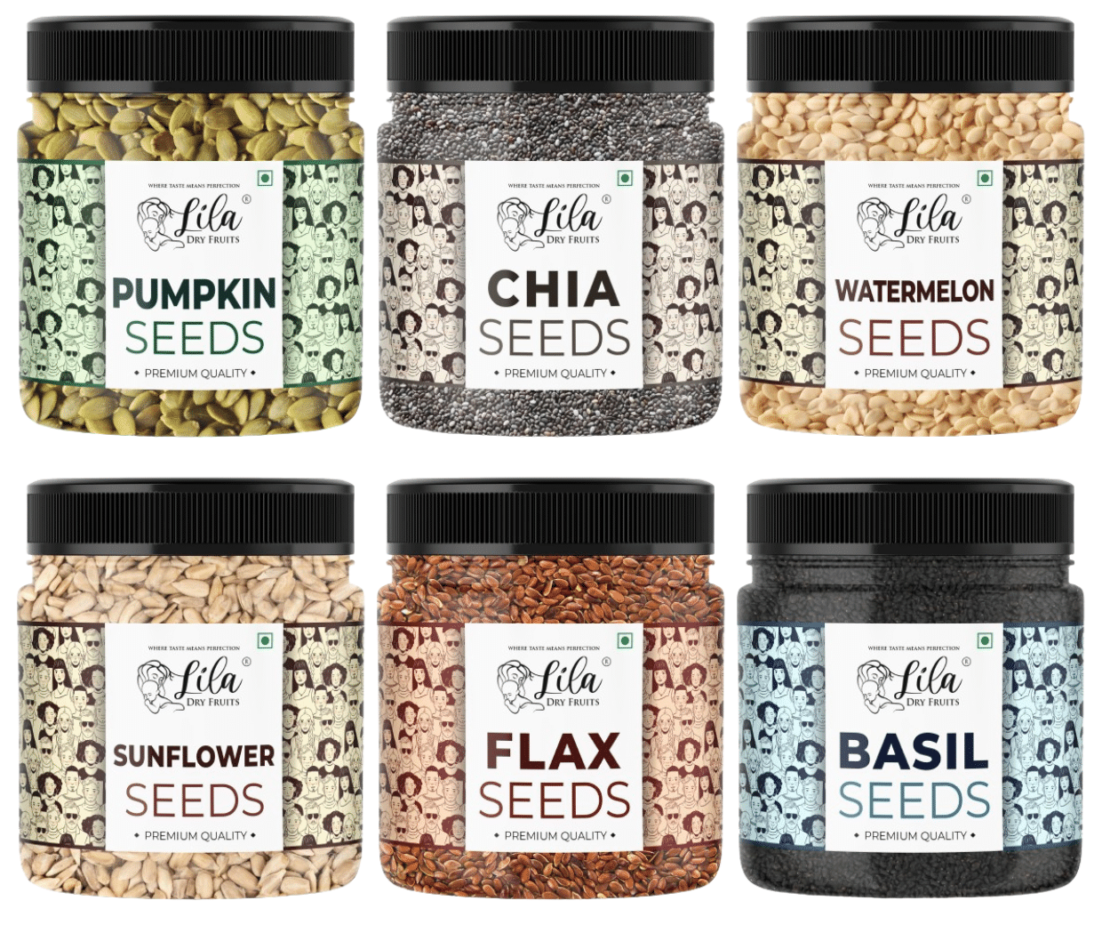     			LILA DRY FRUITS Pumpkin, Sunflower, Chia, Flax, Watermelon & Basil Seeds 100g each (600g, Pack of 6)