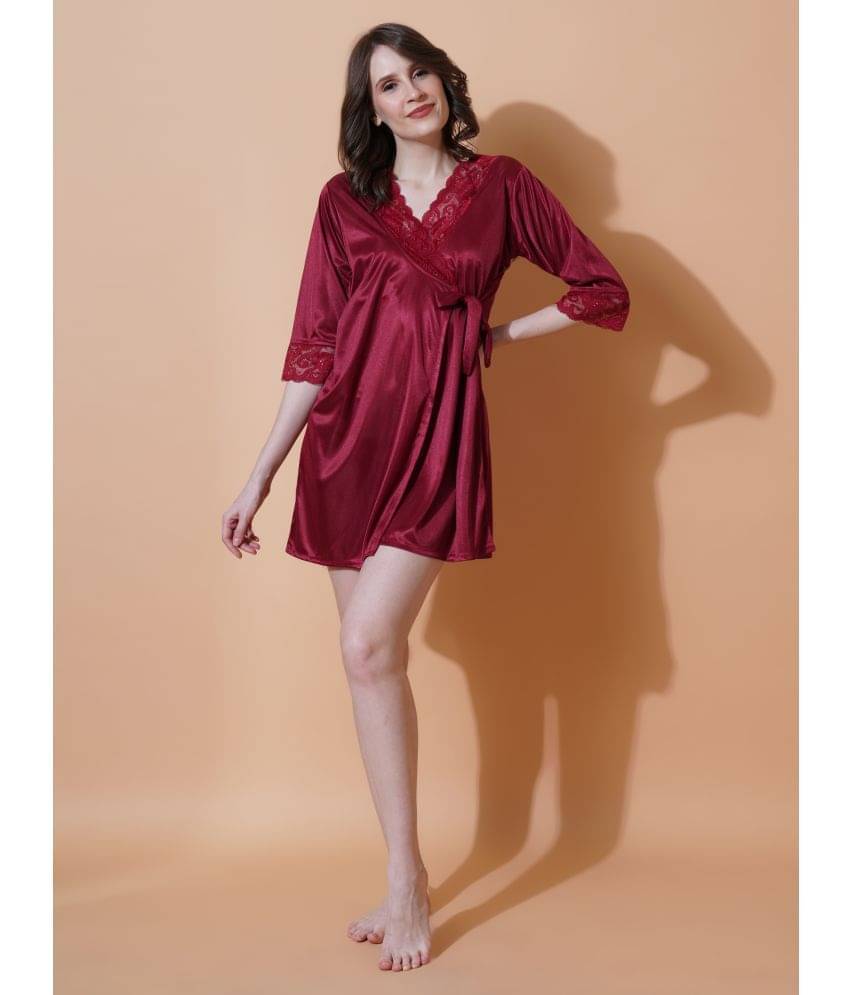     			Reposey International Maroon Satin Women's Nightwear Robes ( Pack of 1 )