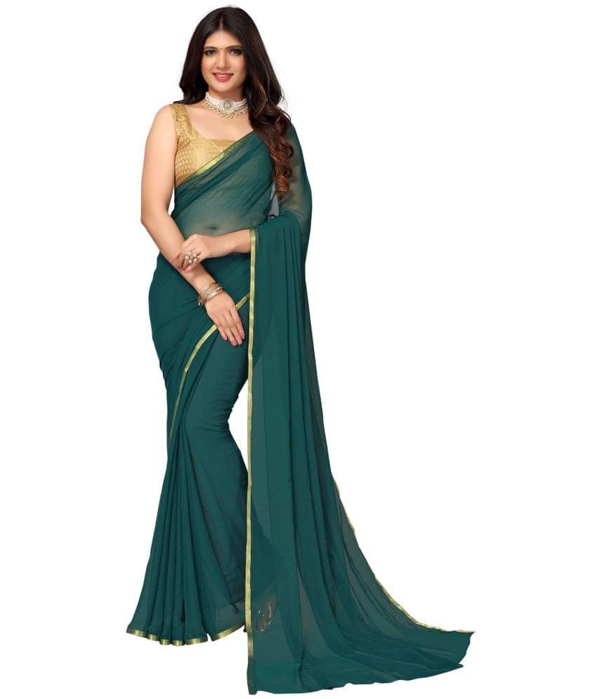     			Samah Chiffon Self Design Saree With Unstitched Blouse Piece ( Green )
