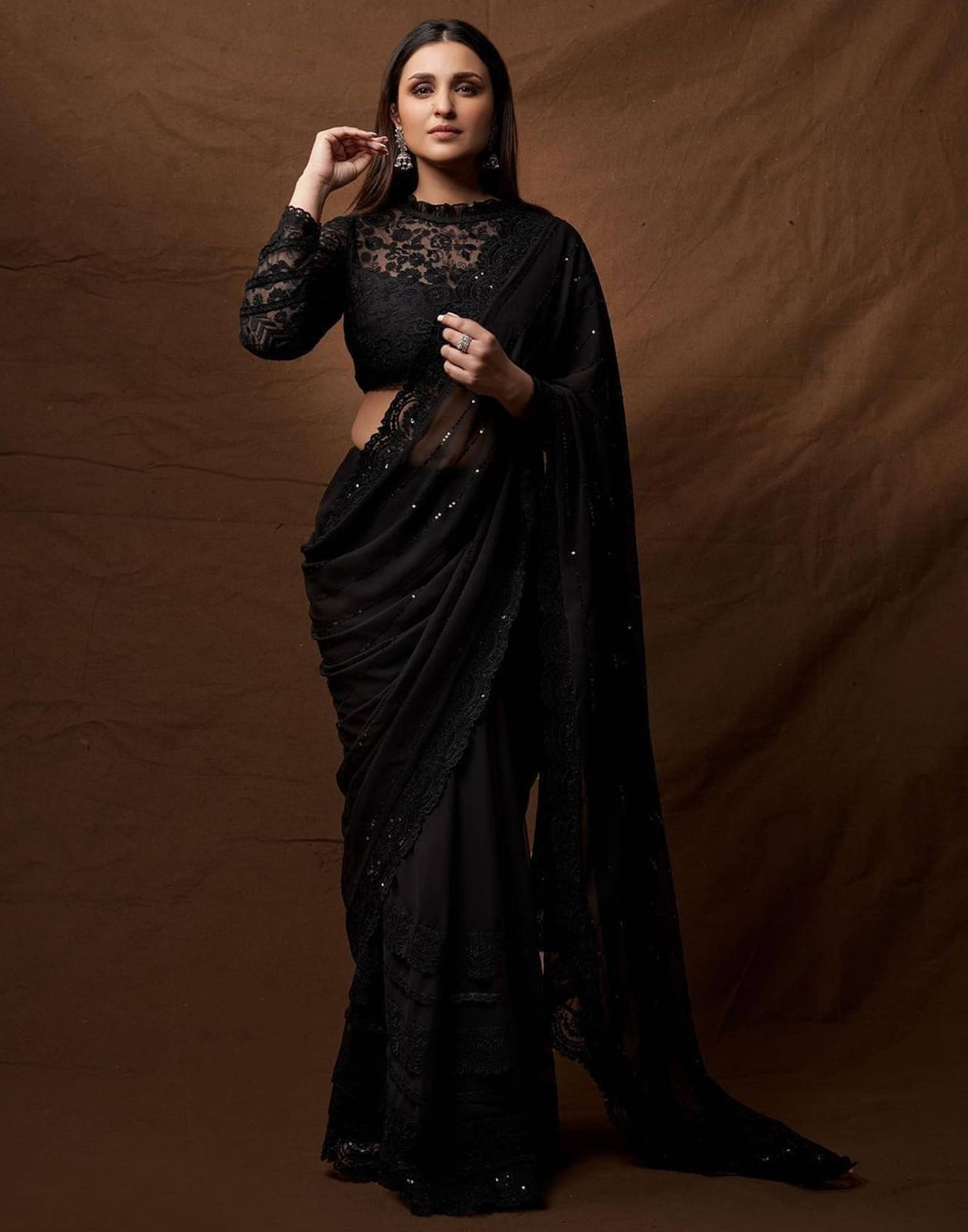 Samah Georgette Embroidered Saree With Unstitched Blouse Piece ( Black ) Samah Georgette Embroidered Saree With Unstitched Blouse Piece ( Black )