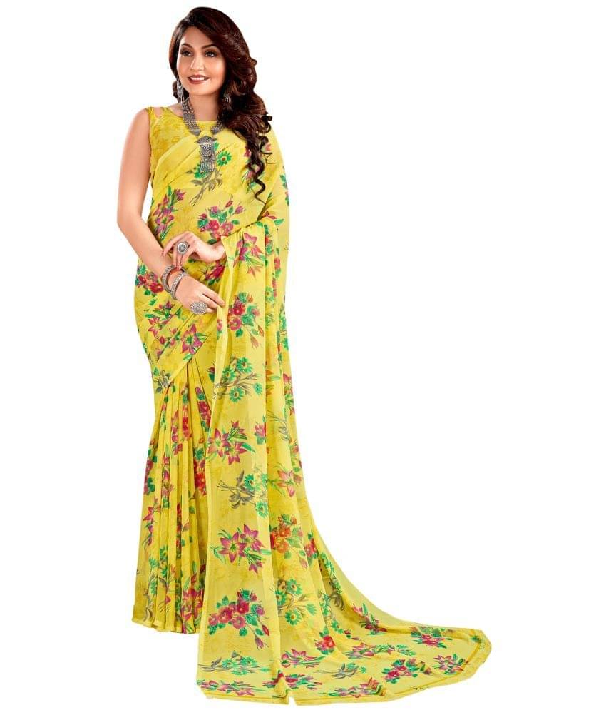 Samah Georgette Printed Saree With Unstitched Blouse Piece ( Yellow ) Samah Georgette Printed Saree With Unstitched Blouse Piece ( Yellow )