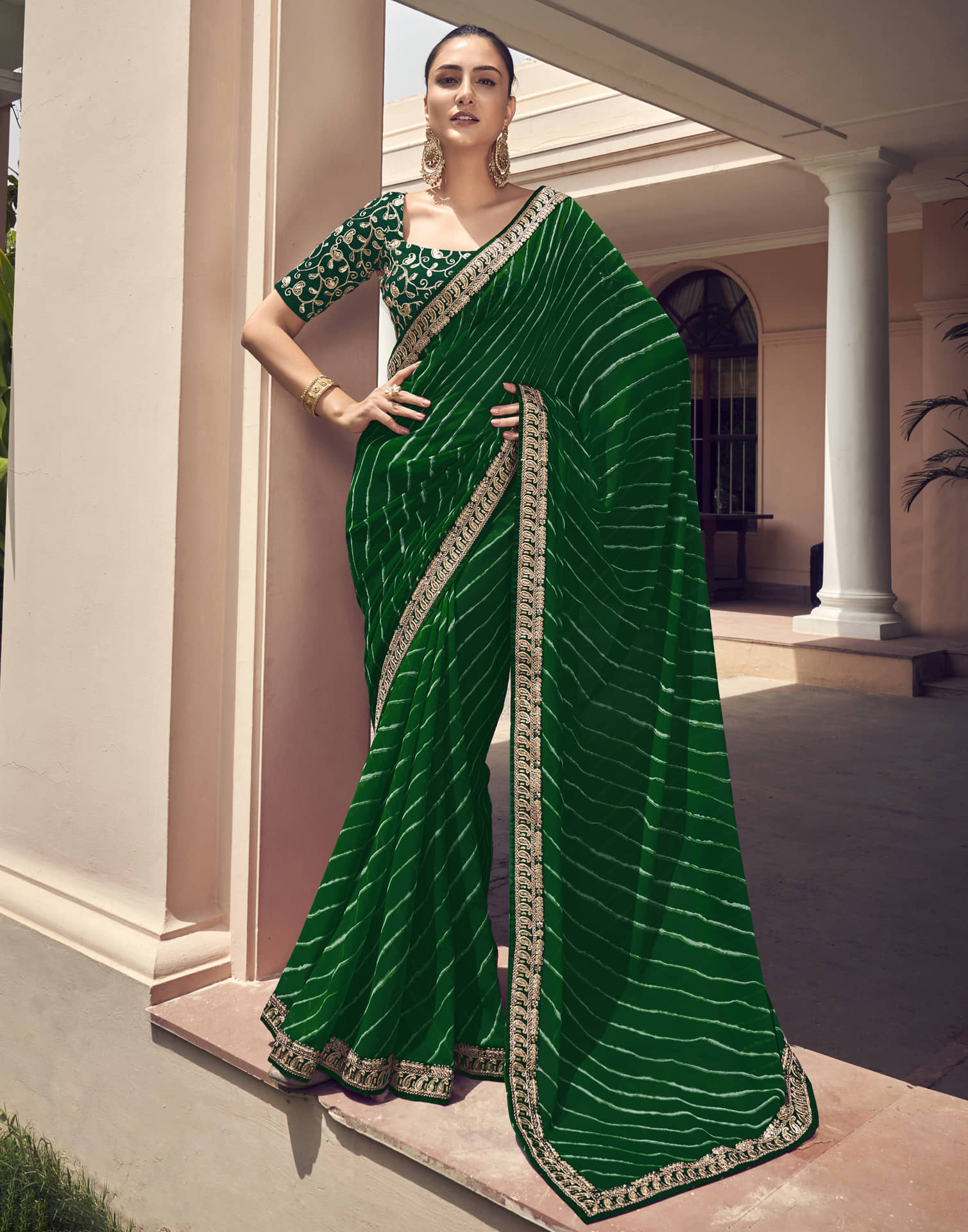 Samah Georgette Printed Saree With Unstitched Blouse Piece ( Pink ) - Sarees | Buy online on ZillyBuy