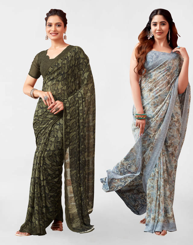 Samah Georgette Printed Saree With Unstitched Blouse Piece ( Grey ) Samah Georgette Printed Saree With Unstitched Blouse Piece ( Grey )