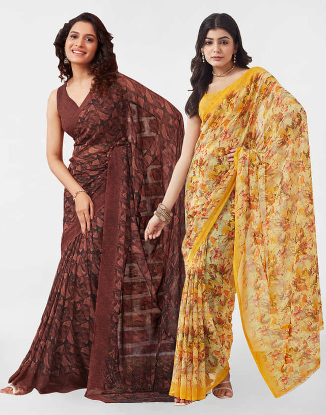 Samah Georgette Printed Saree With Unstitched Blouse Piece ( Yellow ) Samah Georgette Printed Saree With Unstitched Blouse Piece ( Yellow )