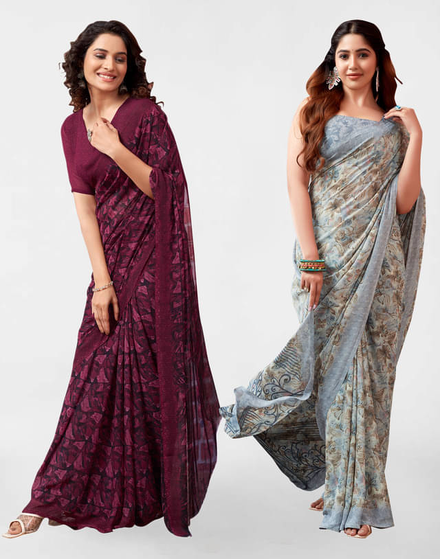 Samah Georgette Printed Saree With Unstitched Blouse Piece ( Grey ) Samah Georgette Printed Saree With Unstitched Blouse Piece ( Grey )